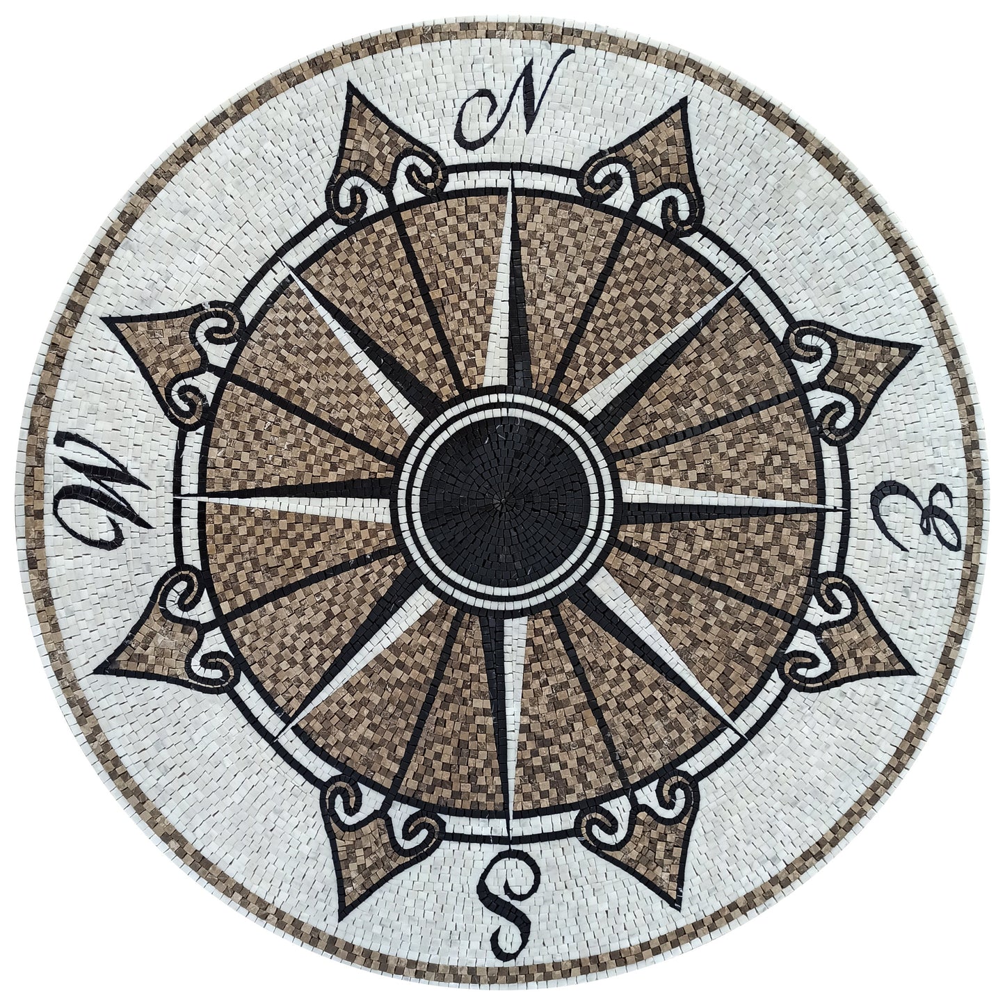 Handmade Nautical Compass Mosaic Tile: Windrose Medallion (40" Diameter)