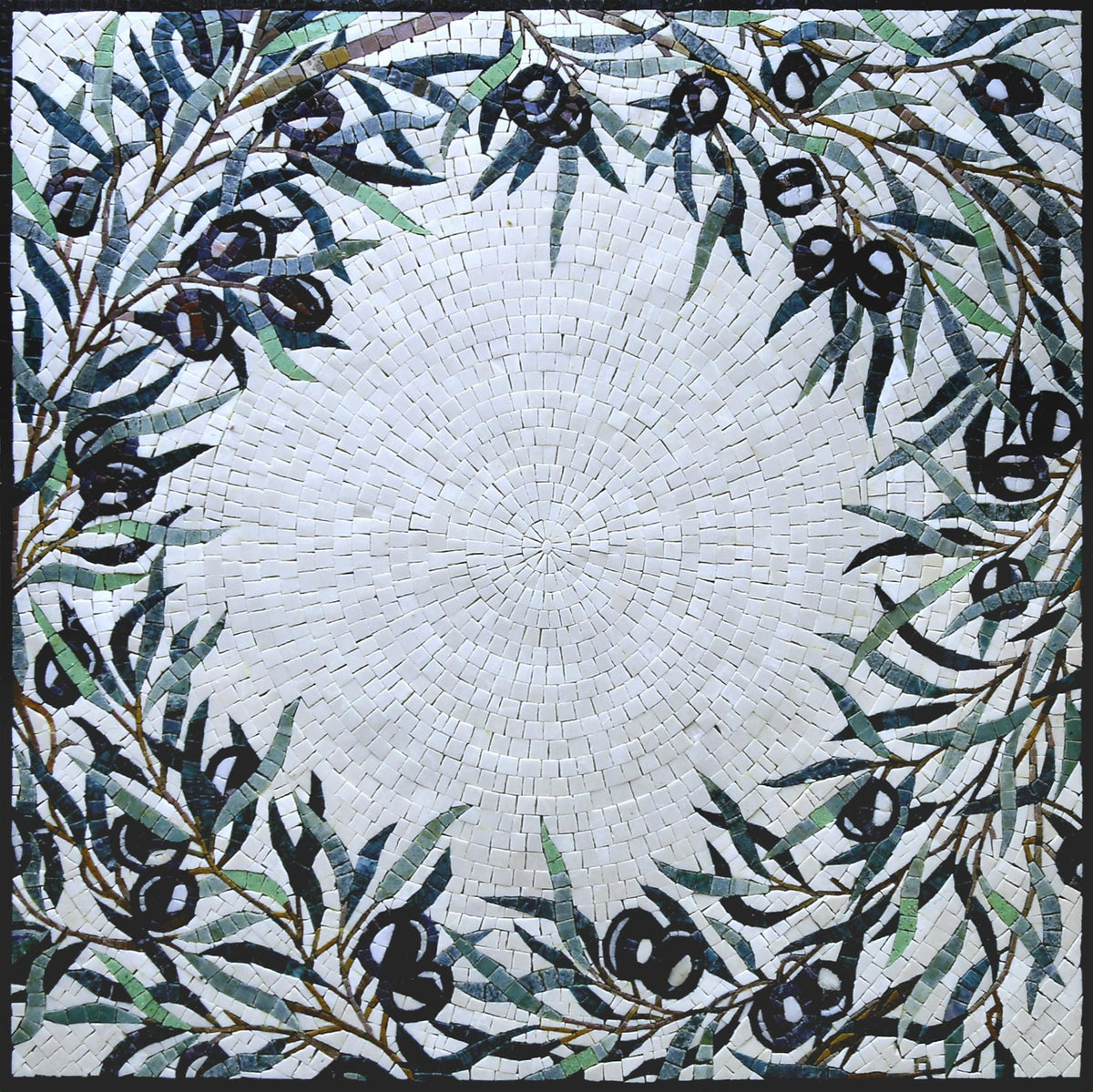 Custom Round Berry & Leaf Mosaic Wall Art – Handmade Marble Tile Medallion,Customization available
