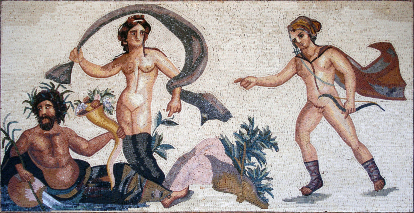 Handmade Apollo and Daphne Mosaic Mural: Greek Mythology Art