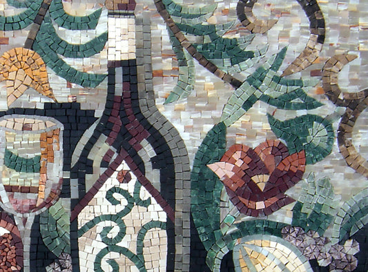 Handmade Wine Mosaic Wall Art: Marble Kitchen Mural (32” x 24”)