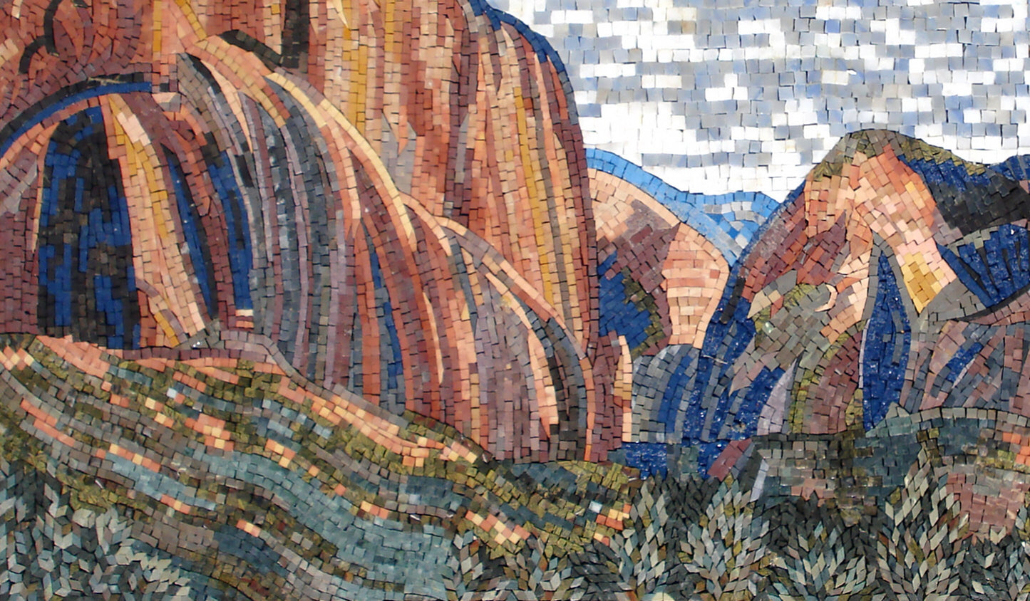 LS039 Landscape Mountains Sky Marble Mosaic Art