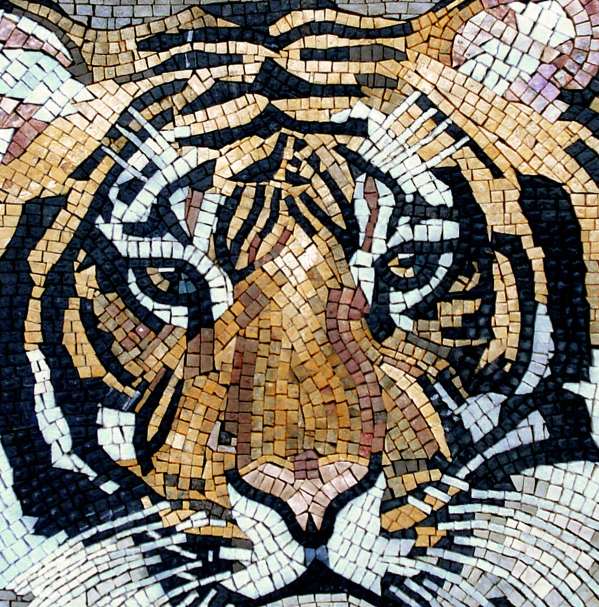 Handmade Tiger Mosaic Tile Art: Wild Animal Mural (32"x32")
