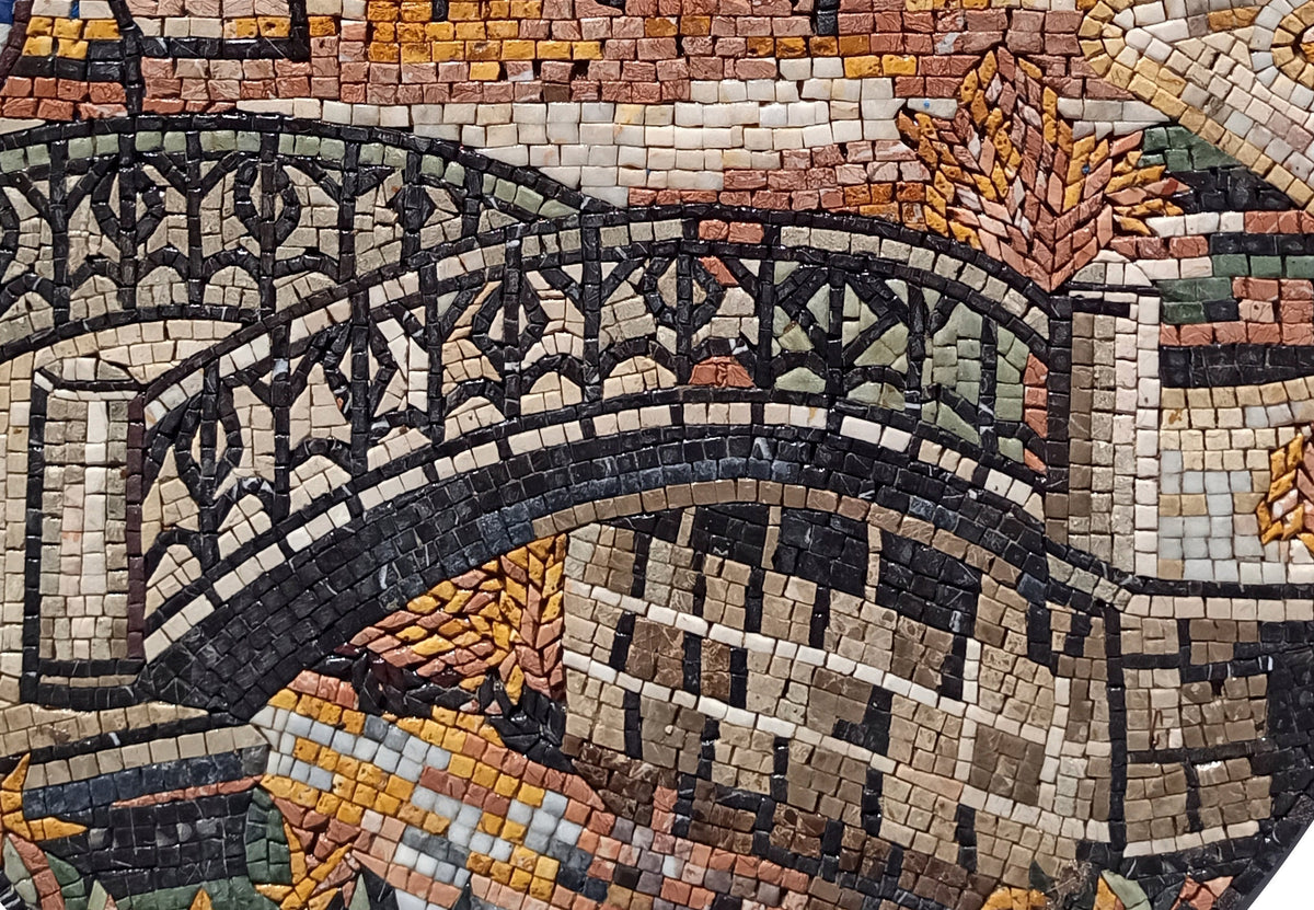 Handmade Marble Mosaic Mural: Bridge Botanical View (40” x 28”)