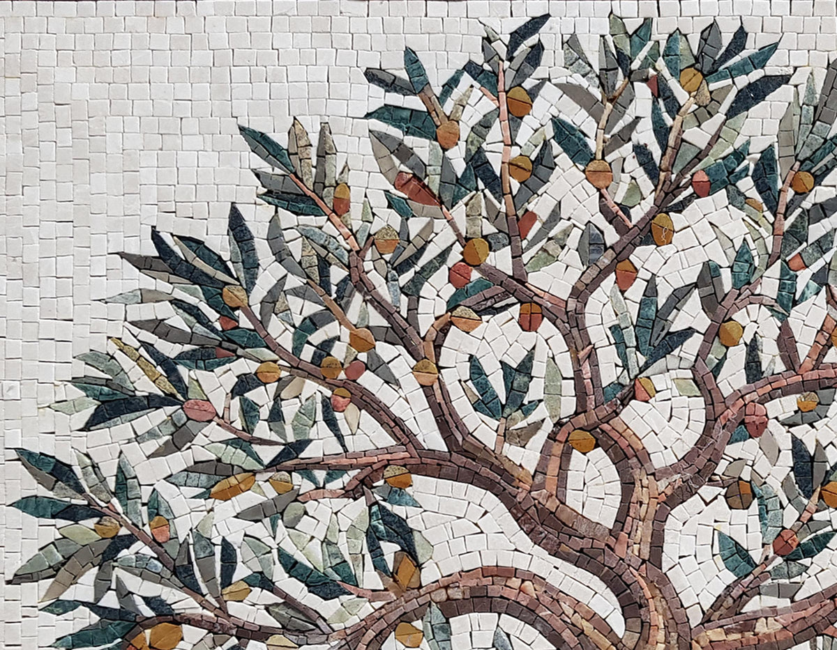 Olive Tree Backsplash Marble Mosaic Tiles. Customization. Handcrafted Roman Mosaics