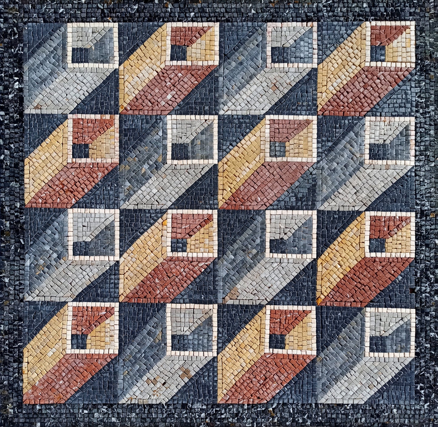 Geometric Square Marble Mosaic Tile Art: 40" Handmade Wall Decor