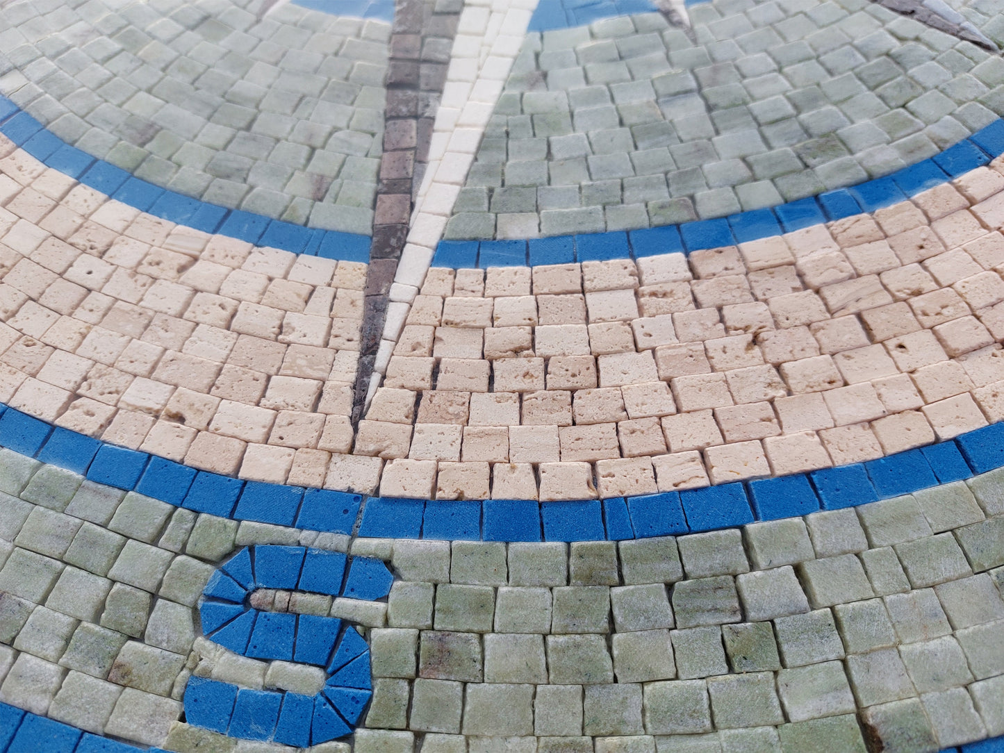 Handmade Compass Mosaic Tile: Nautical Wind Rose Medallion (36" Diameter)