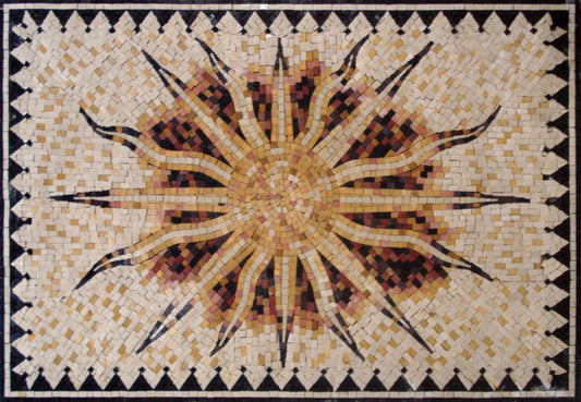 Flaming Sun Marble Mosaic Rug: Handmade Celestial Tile Art