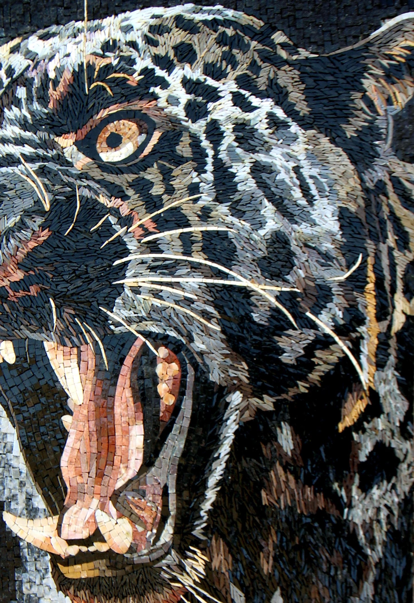 TIGER MOSAIC BACKSPLASH | Wild Jungle Animal Mosaic Tiles For House Warming | Black Tiger Roaring Artwork Tiles For Interior Room Walls