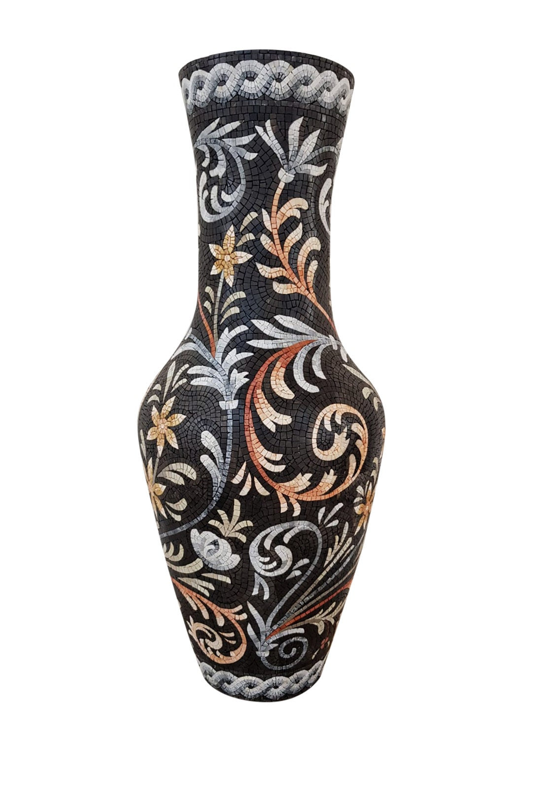 Handmade Marble Mosaic Vase: Floral Design Planter