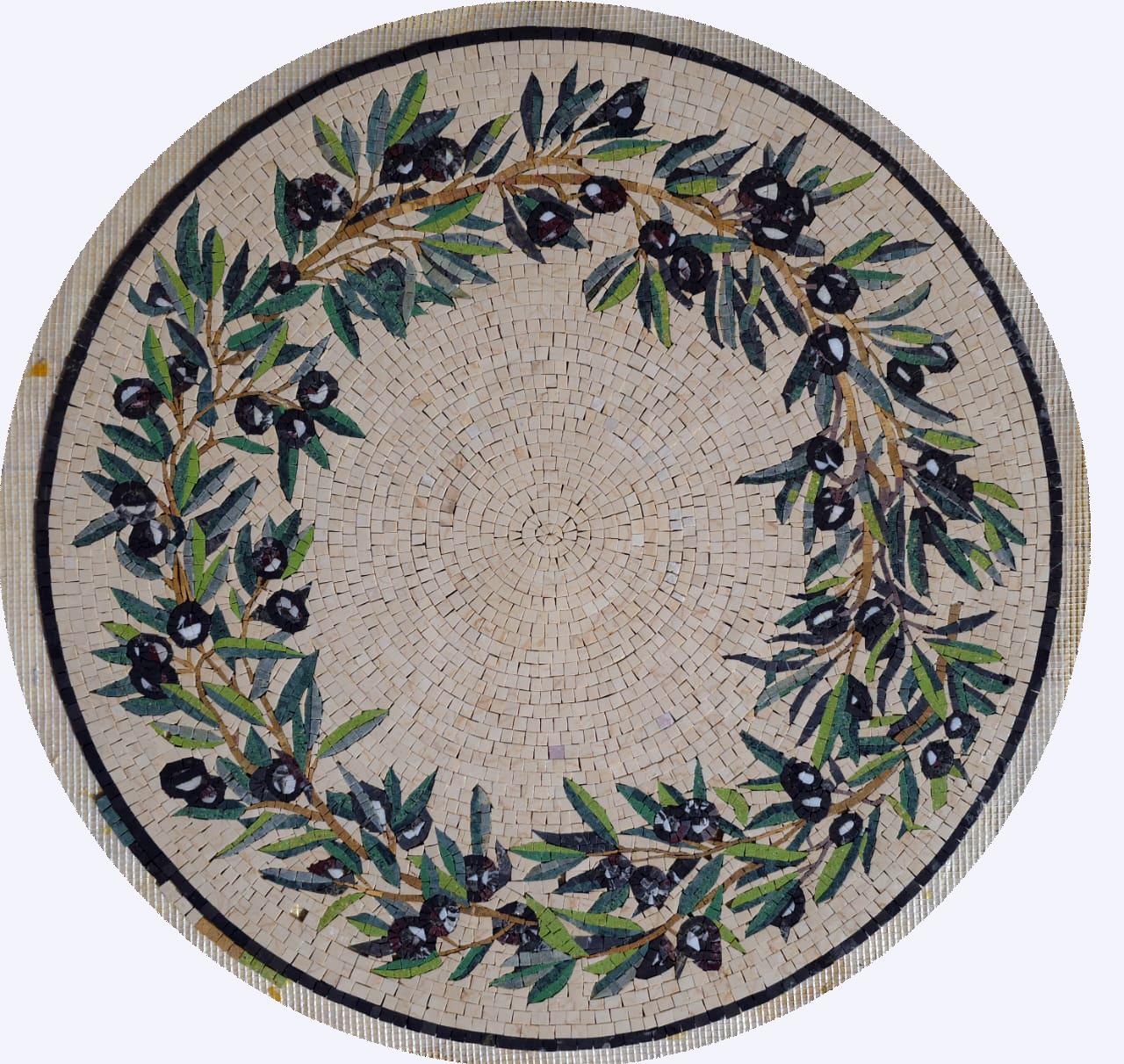 32" Olive Tree Branches Medallion Marble Mosaic Art Tile Décor - Customization available