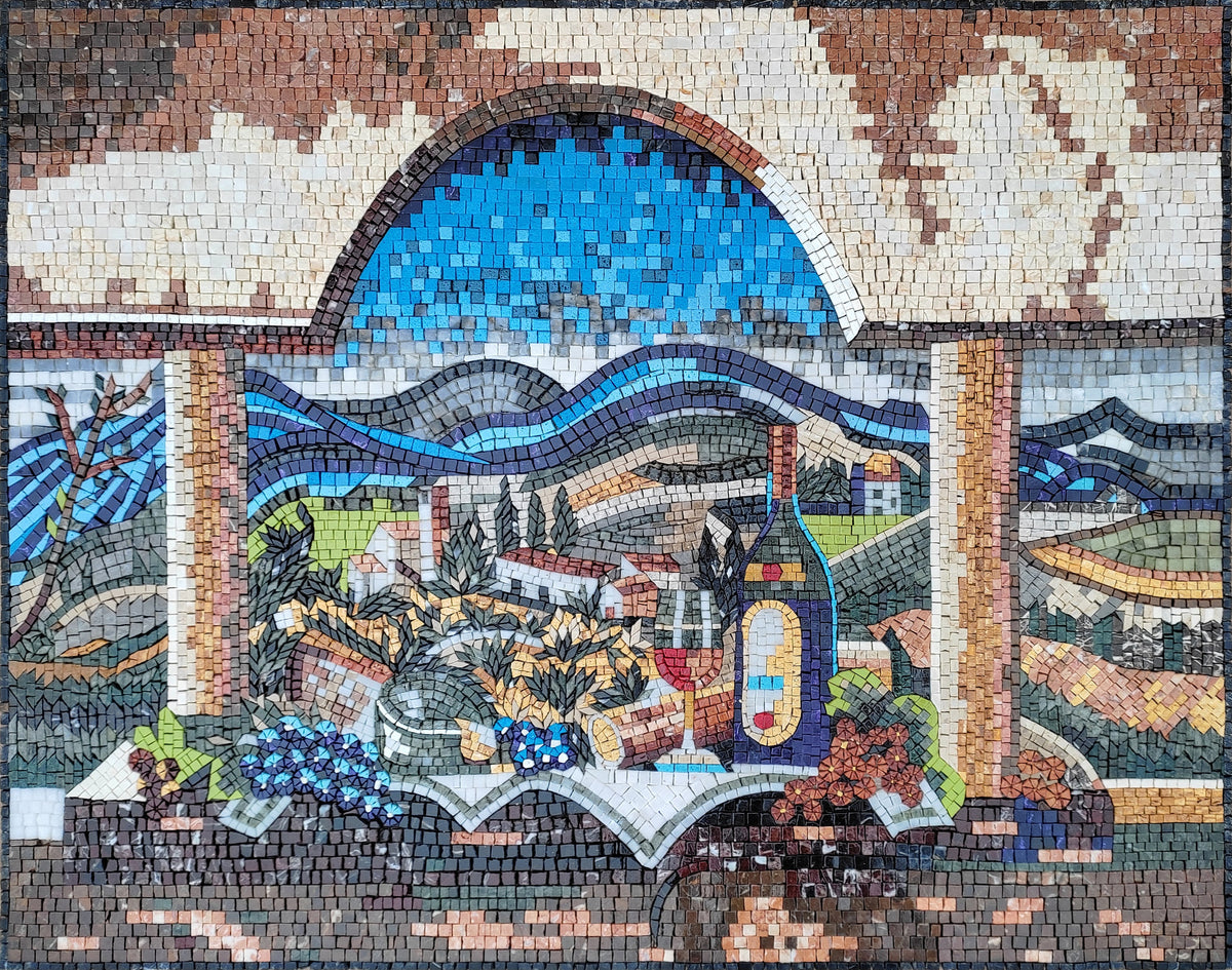 Handmade Wine & Grapes Marble Mosaic Tile Art: Kitchen Backsplash