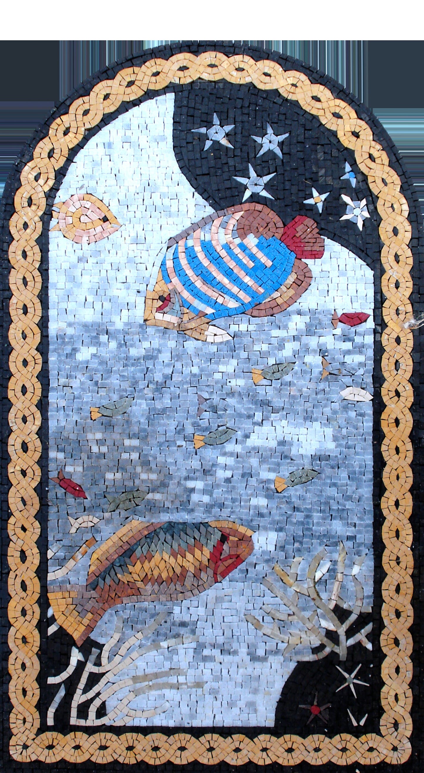 AN113 Sea Creatures Scene Marble Mosaic Art Design