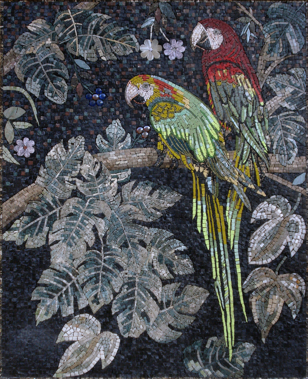 Handmade Parrot Mosaic Tile Art: Marble Stone Wall Decor