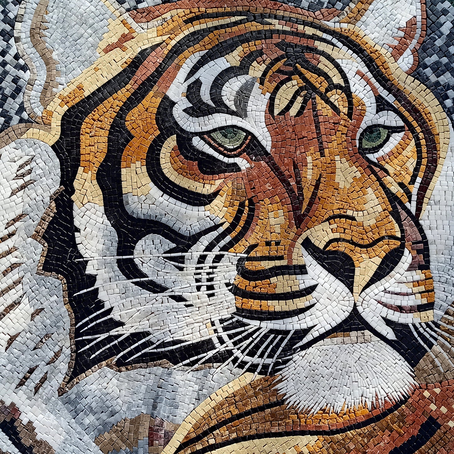 Handmade Tiger Mosaic Tile Art: Jungle Animal Decor (40" DI)