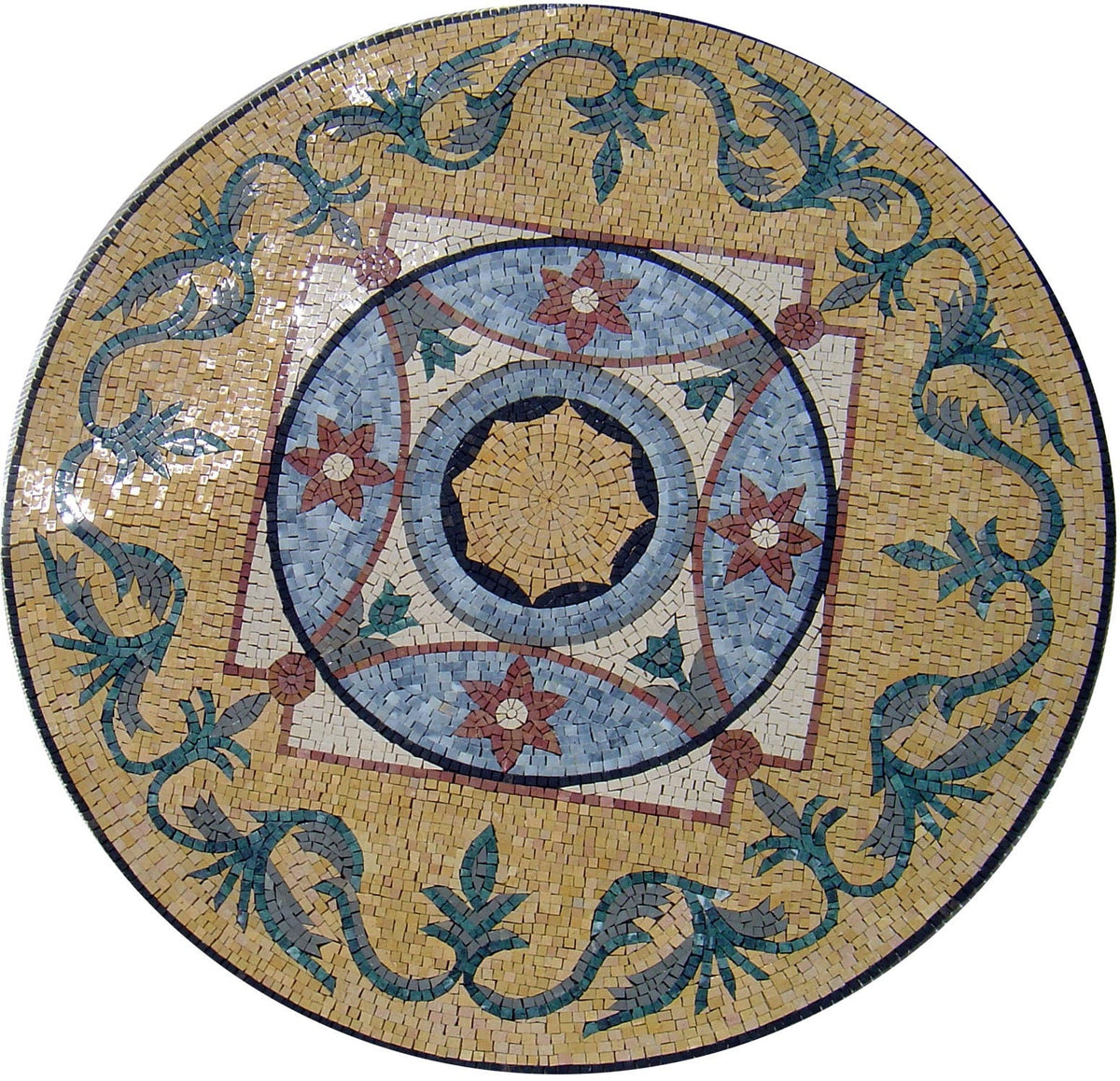 Handmade Marble Mosaic Medallion: Floral Art Tile, 40" Stone Décor