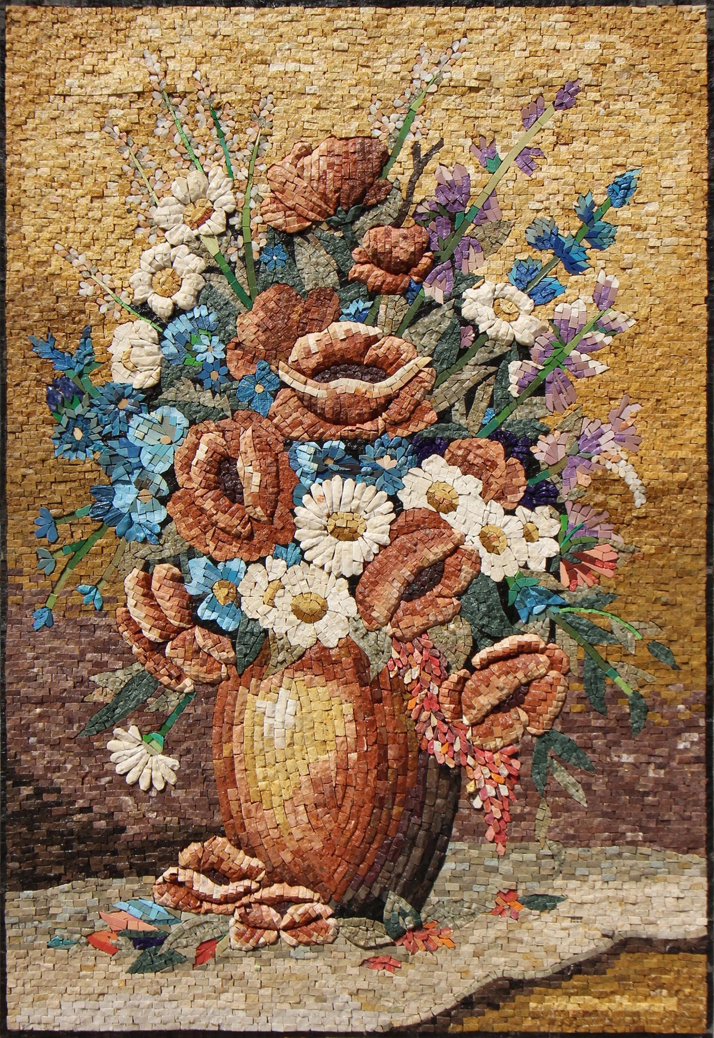 Handmade Marble Mosaic Tile Art: Floral Vase (40x28)