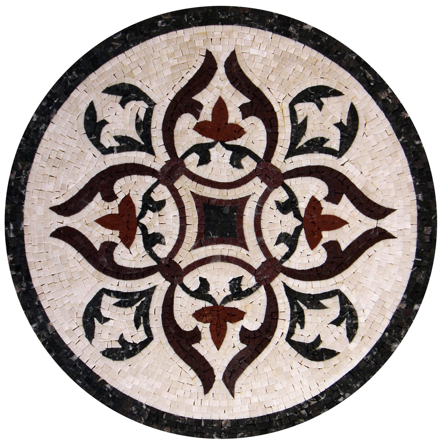 Handmade Marble Mosaic Medallion: 20" Leaf Pattern Tile Art