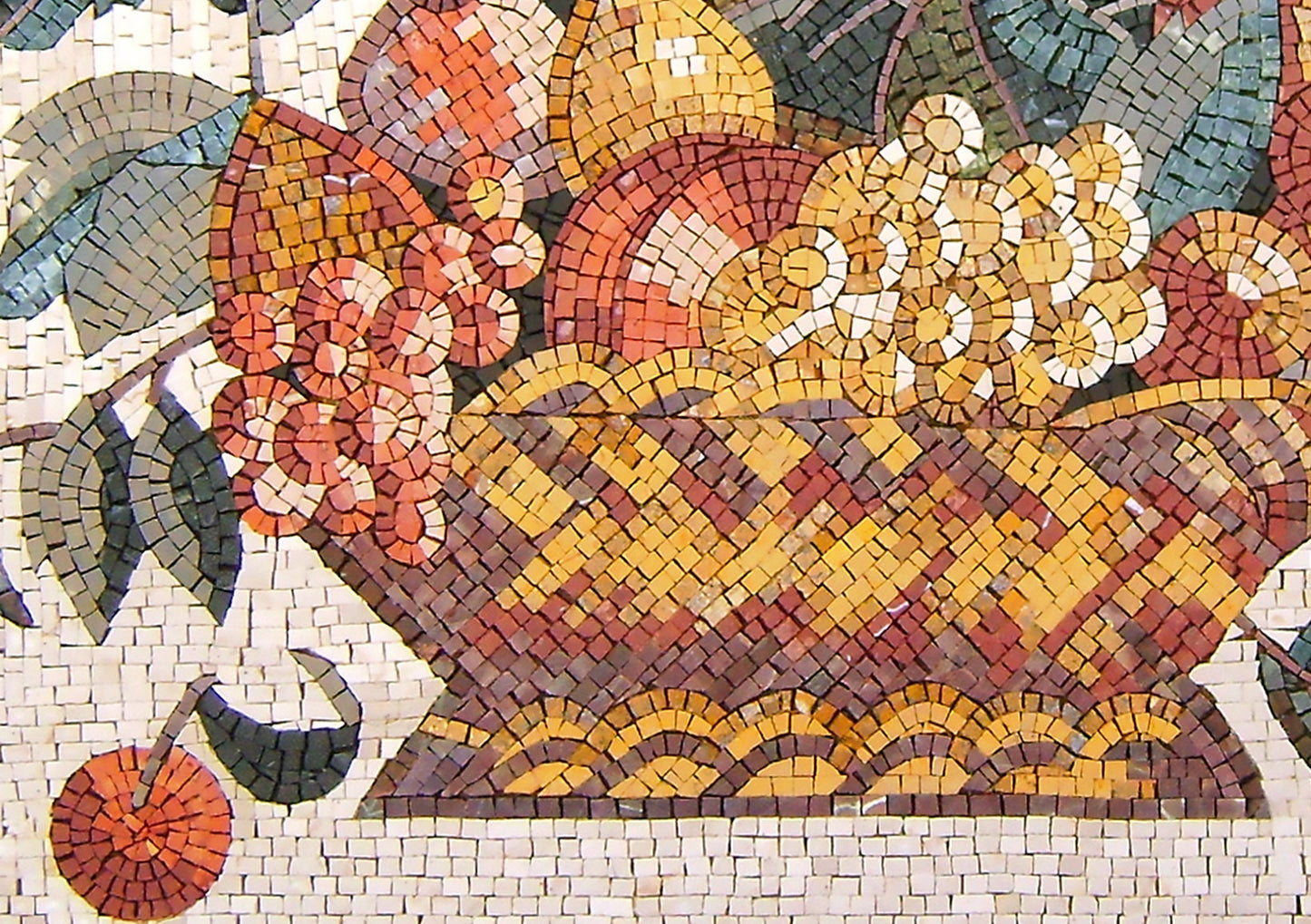 Handmade Fruit Basket Mosaic Art: Marble Tile Wall Decor