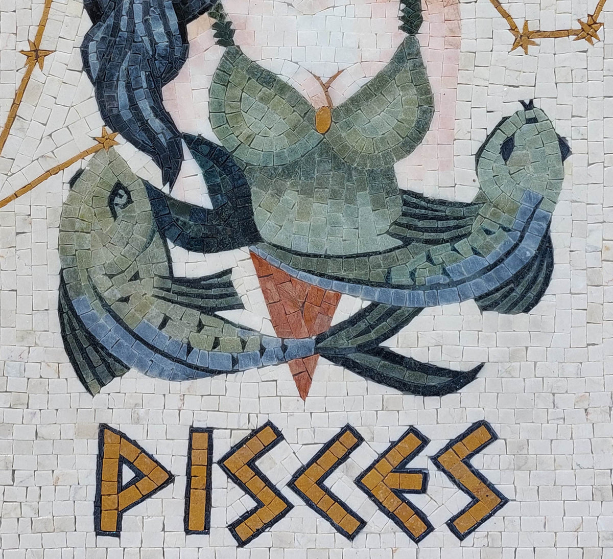 Pisces Zodiac Mosaic Tile Art: Handmade Marble Wall Decor