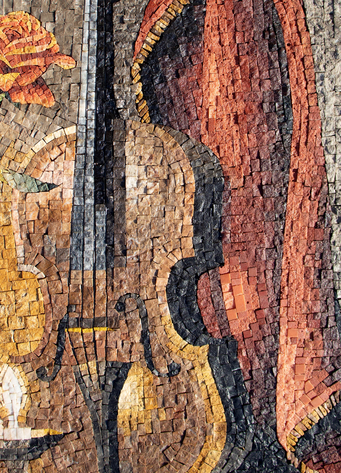 Handmade Violin Mosaic Tile Art: Candlelight Rose Medallion