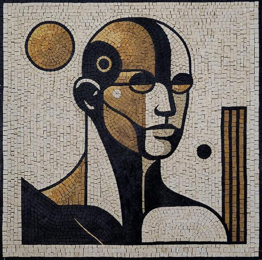 Robot Mosaic Wall Art – Handmade Mechanical Marble Tile for Modern Home Decor - Customization Available
