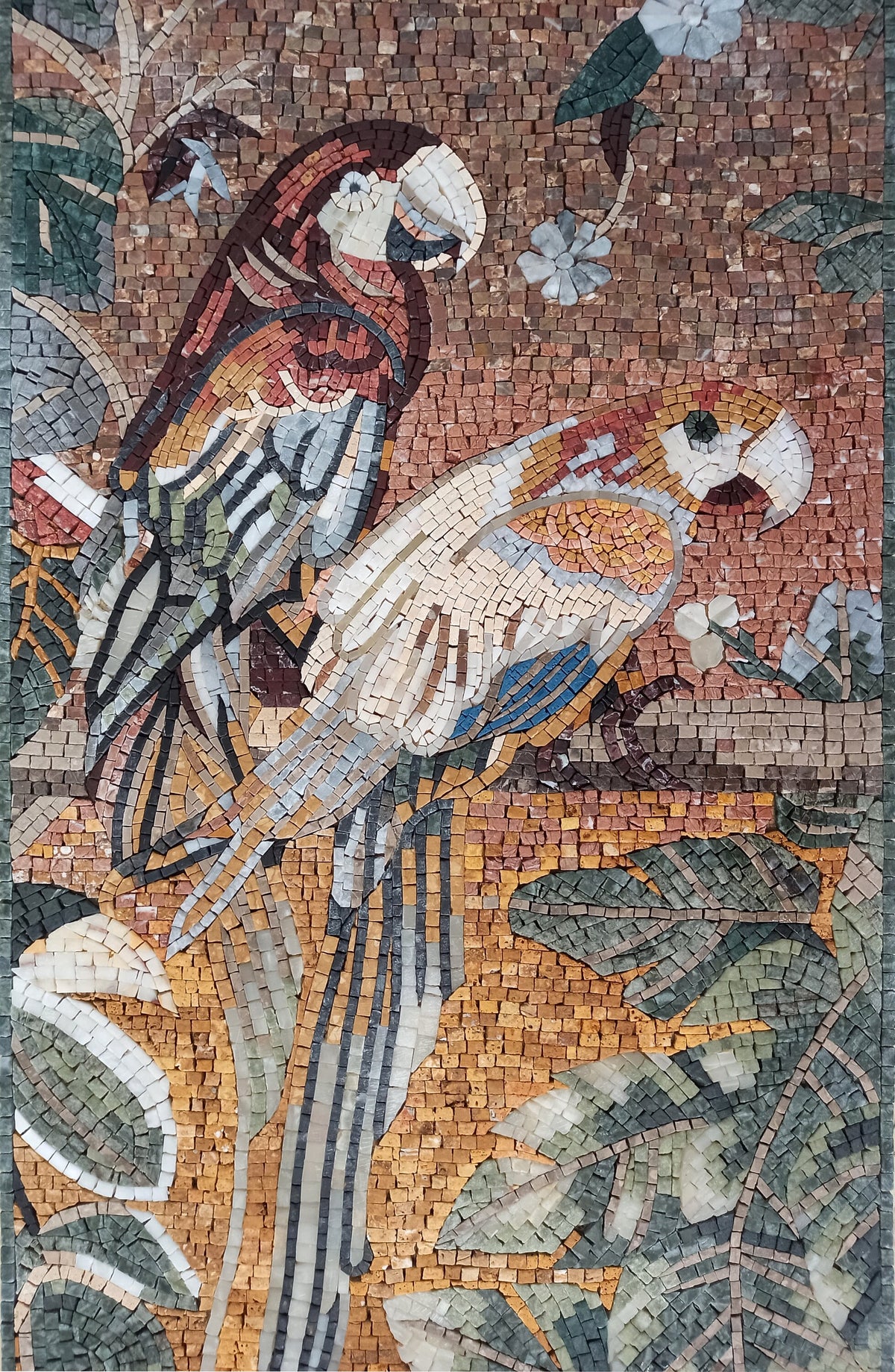 Parrot Mosaic Art: Handmade Marble Tile Wall Decor (48" x 20")