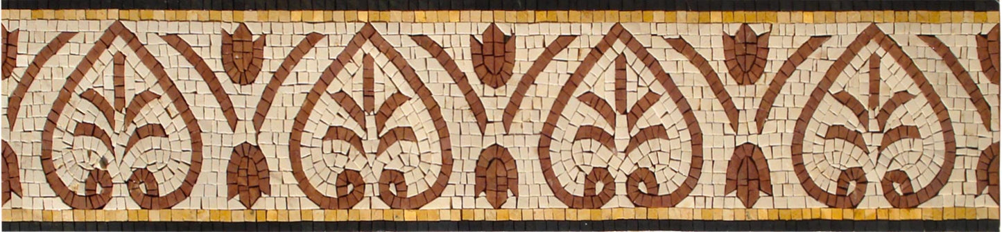 Handmade Marble Tile Mosaic Border: Red Palm & Flower Tropical Accent