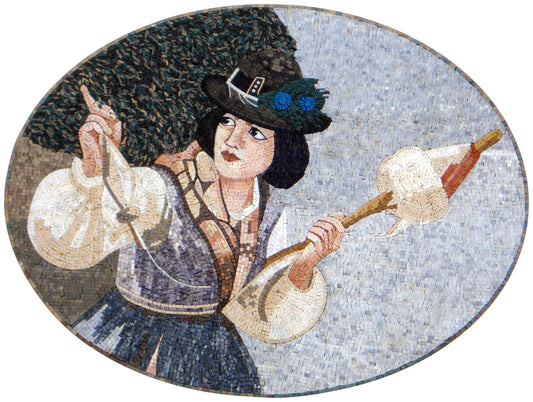 Handmade Marble Mosaic Tile: Architect Woman Art, Backsplash Wall Decor (52” x 32”)