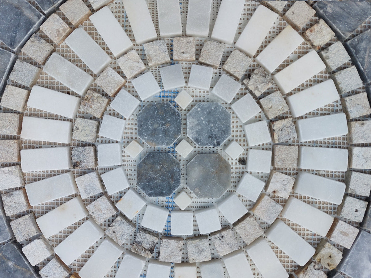 Handmade Marble Stone Mosaic: Round Art Medallion (24” x 24")
