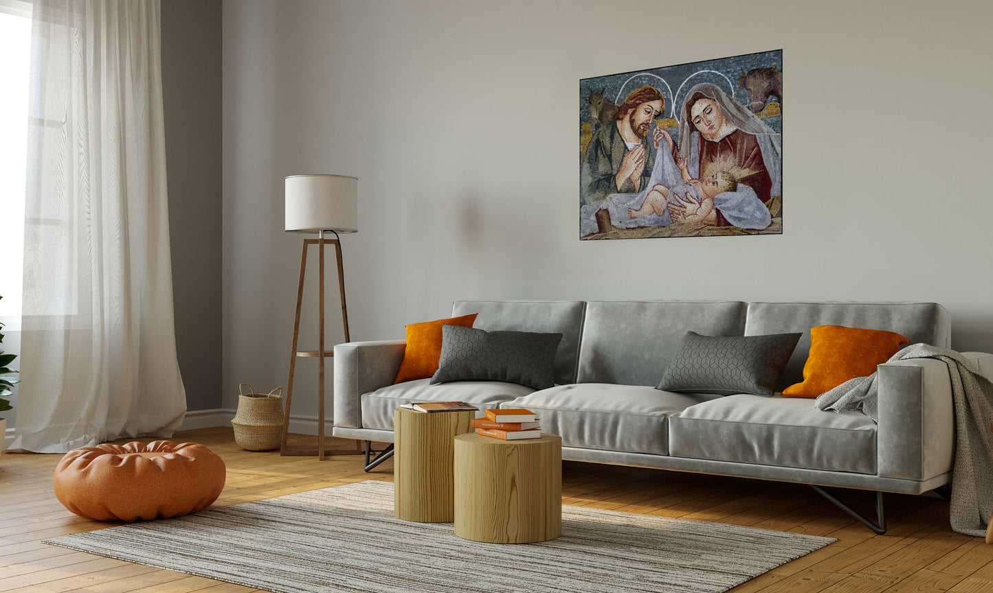 Virgin Mary and Jesus Mosaic Art: Handmade Christian Tile Mural (48” x 36”)