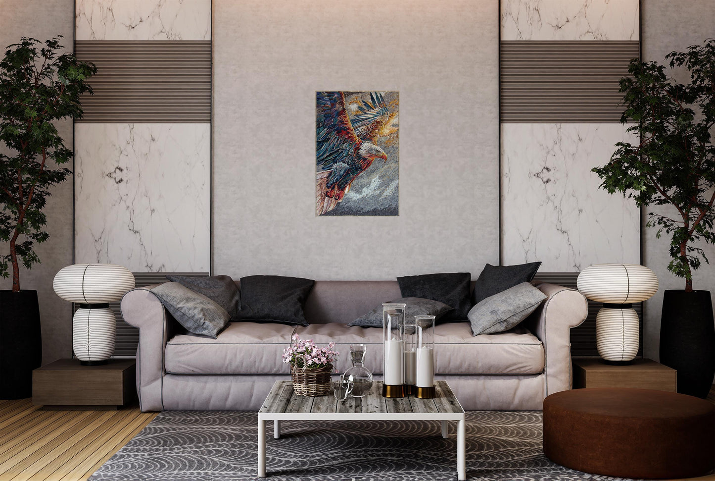 46"x32" Eagle Mosaic Wall Art –  Majestic Bird Design, Wildlife Home Decor, Customization available