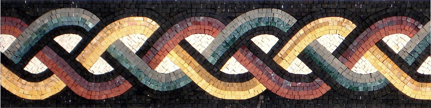 8″ Multicolored Triple‑Braid Mosaic Border – Handmade Marble Tile Trim, Vibrant Backsplash Accent, Customization available