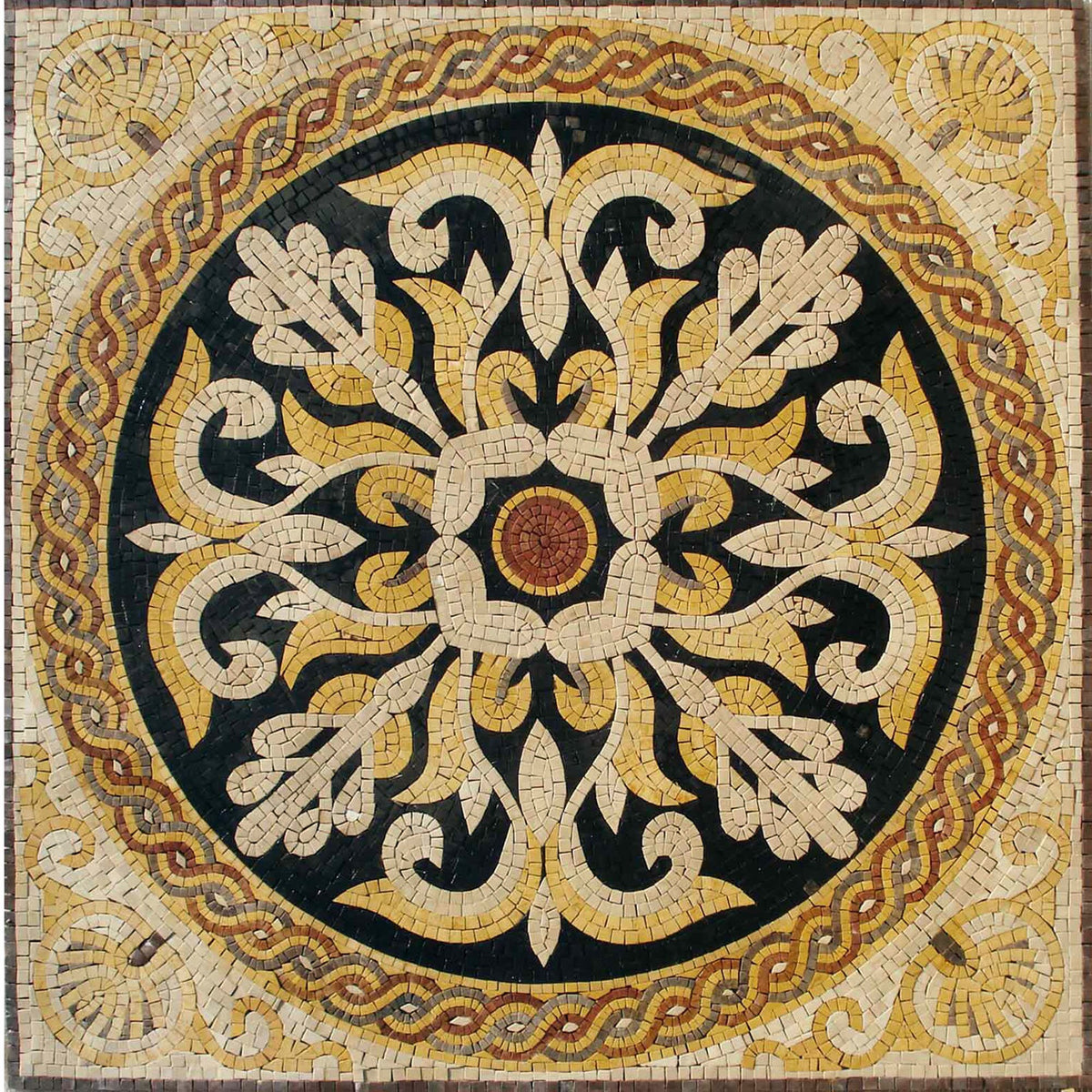 36” Floral Marble Mosaic Tile: Geometric Wall Art