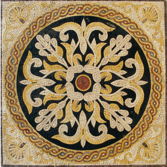 36” Floral Marble Mosaic Tile: Geometric Wall Art