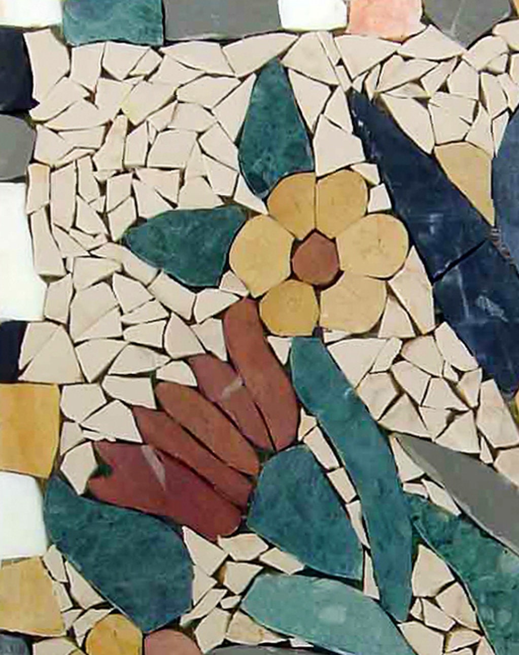 Handmade Flower Mosaic Tile Art: Natural Stone Wall Decor (20” x 16”)