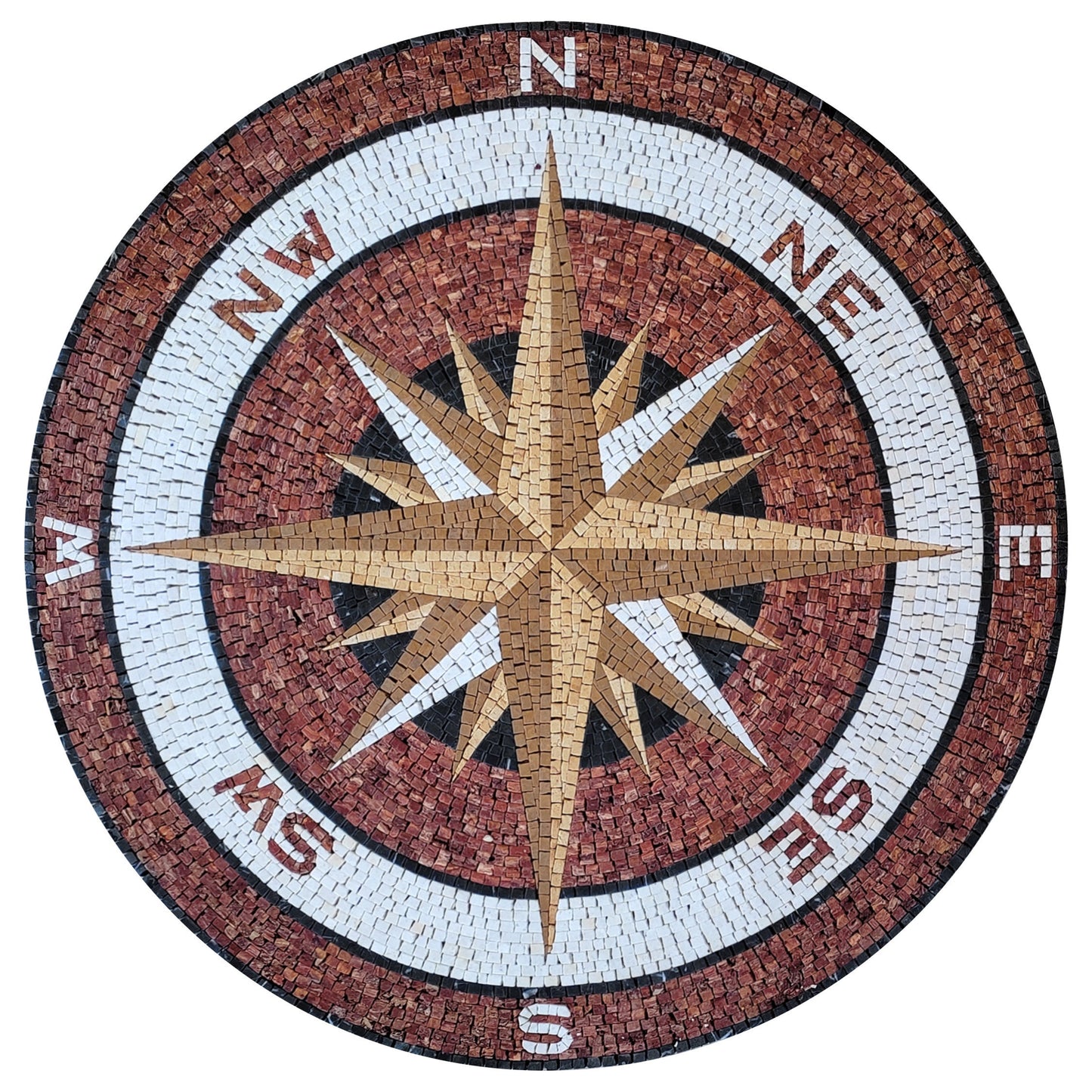Handmade Backsplash Compass Rose Nautical Marble Mosaic Medallion Art Tiles.
