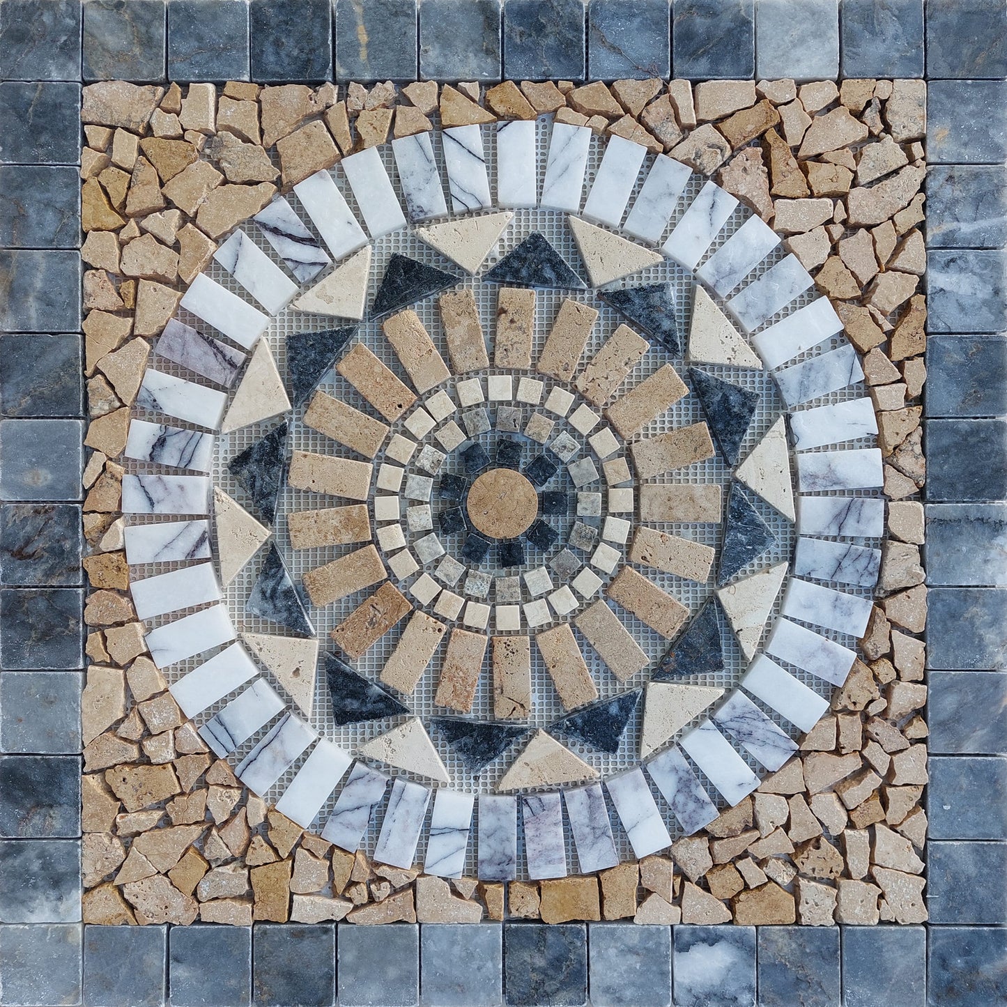 Handmade Marble Medallion Mosaic Art: Tropical Home Decor (24x24)