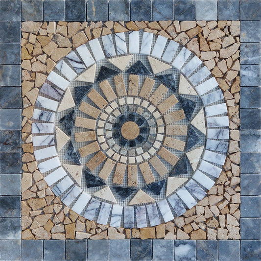 Handmade Marble Medallion Mosaic Art: Tropical Home Decor (24x24)