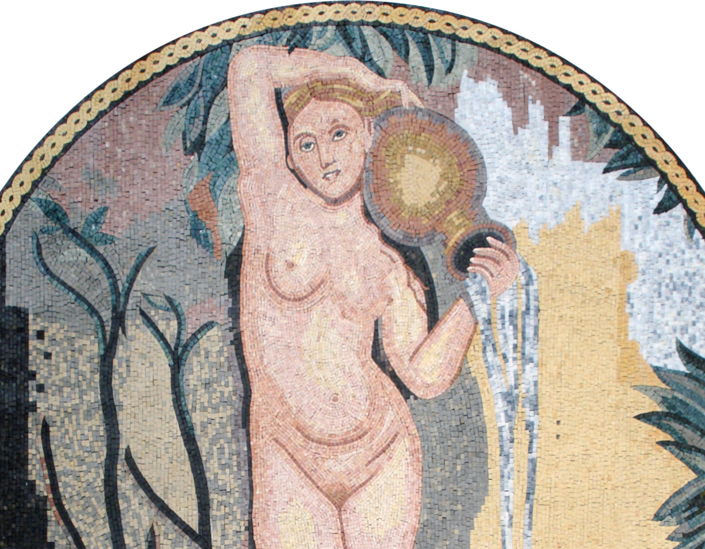 Handmade Goddess Mosaic Mural: Ingres Arched Marble Tiles (64” x 48”)