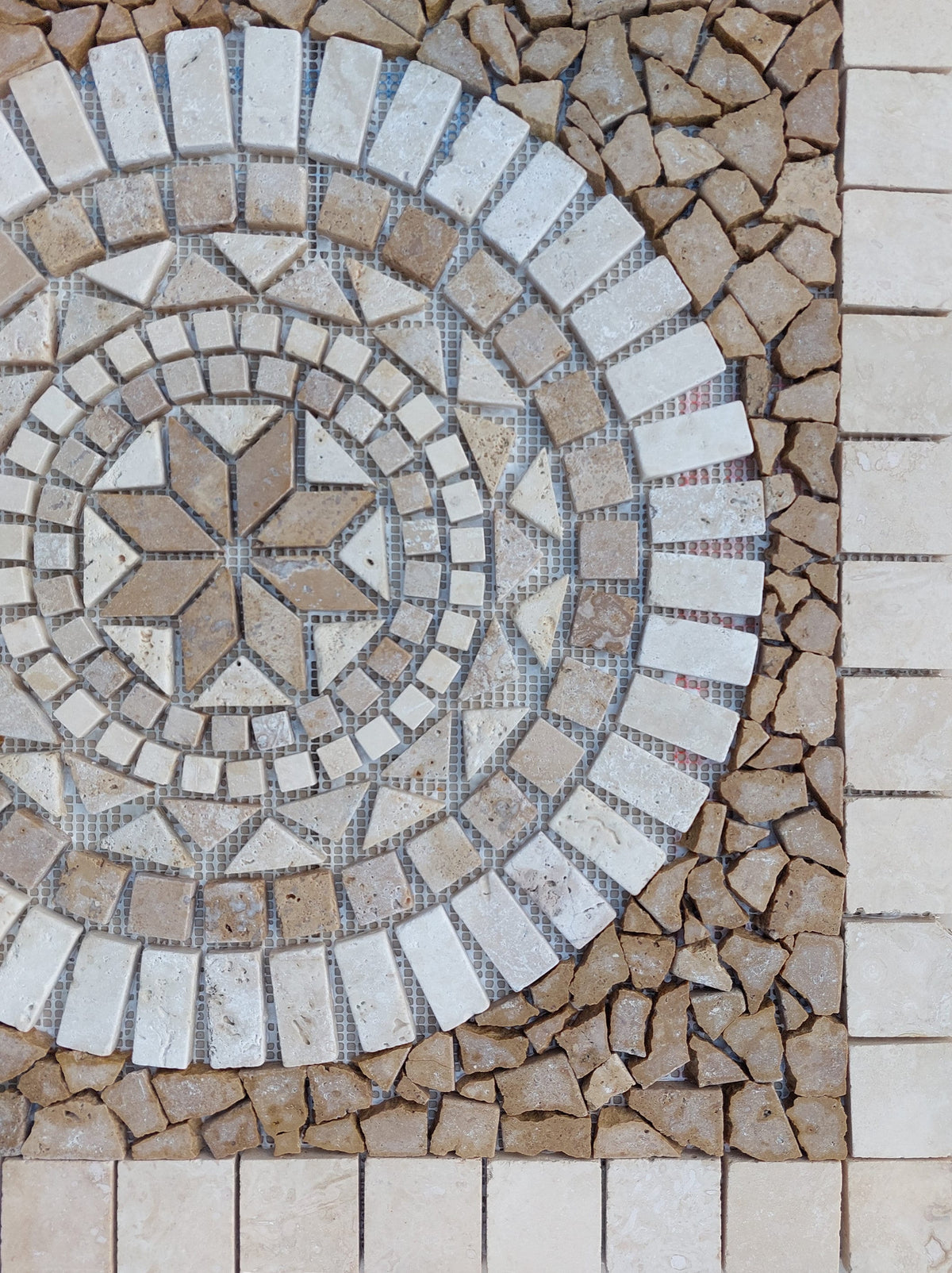 Handmade Marble Mosaic Medallion: Natural Stone Tropical Art (24” x 24”)