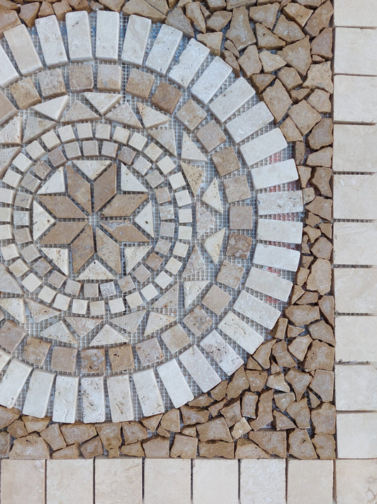 Handmade Marble Mosaic Medallion: Natural Stone Tropical Art (24” x 24”)