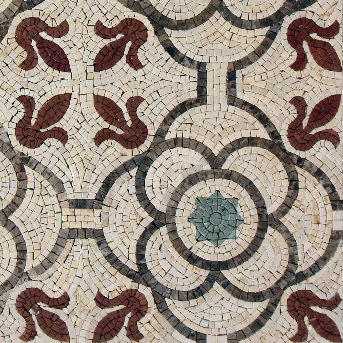 Handmade Marble Mosaic Tile: Geometric Floral Pattern (24x24")