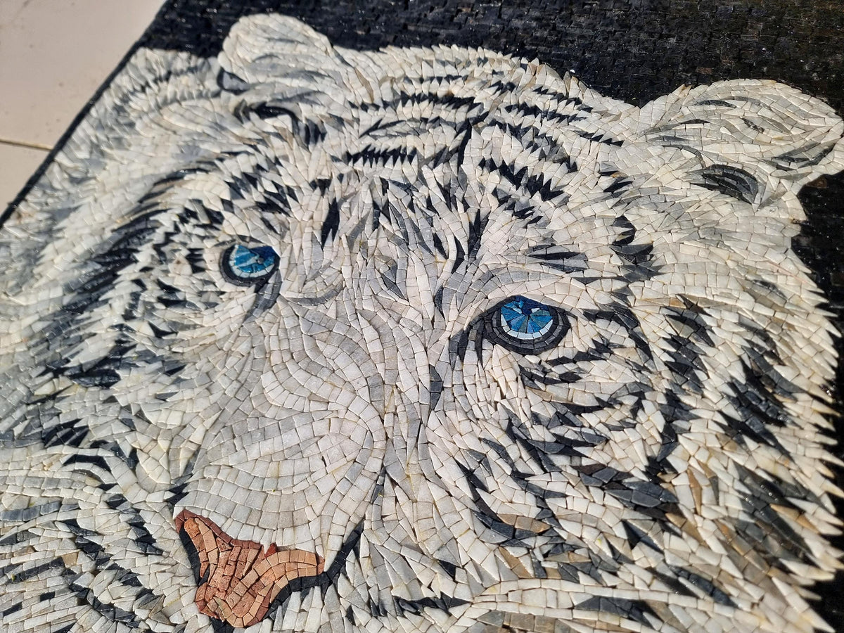 Handmade White Tiger Mosaic Tile Art: Interior Wall Decor