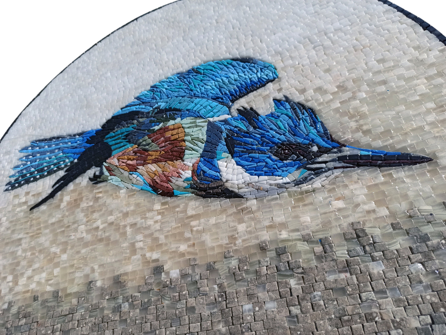 Handmade Kingfisher Mosaic Tile Art: Bird Wall Decor (32")