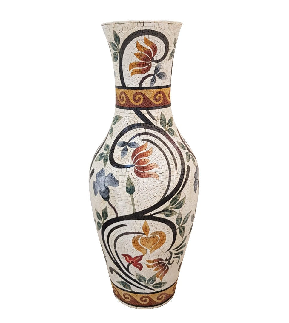 Handmade Floral Mosaic Vase: Marble Stone Plant Holder