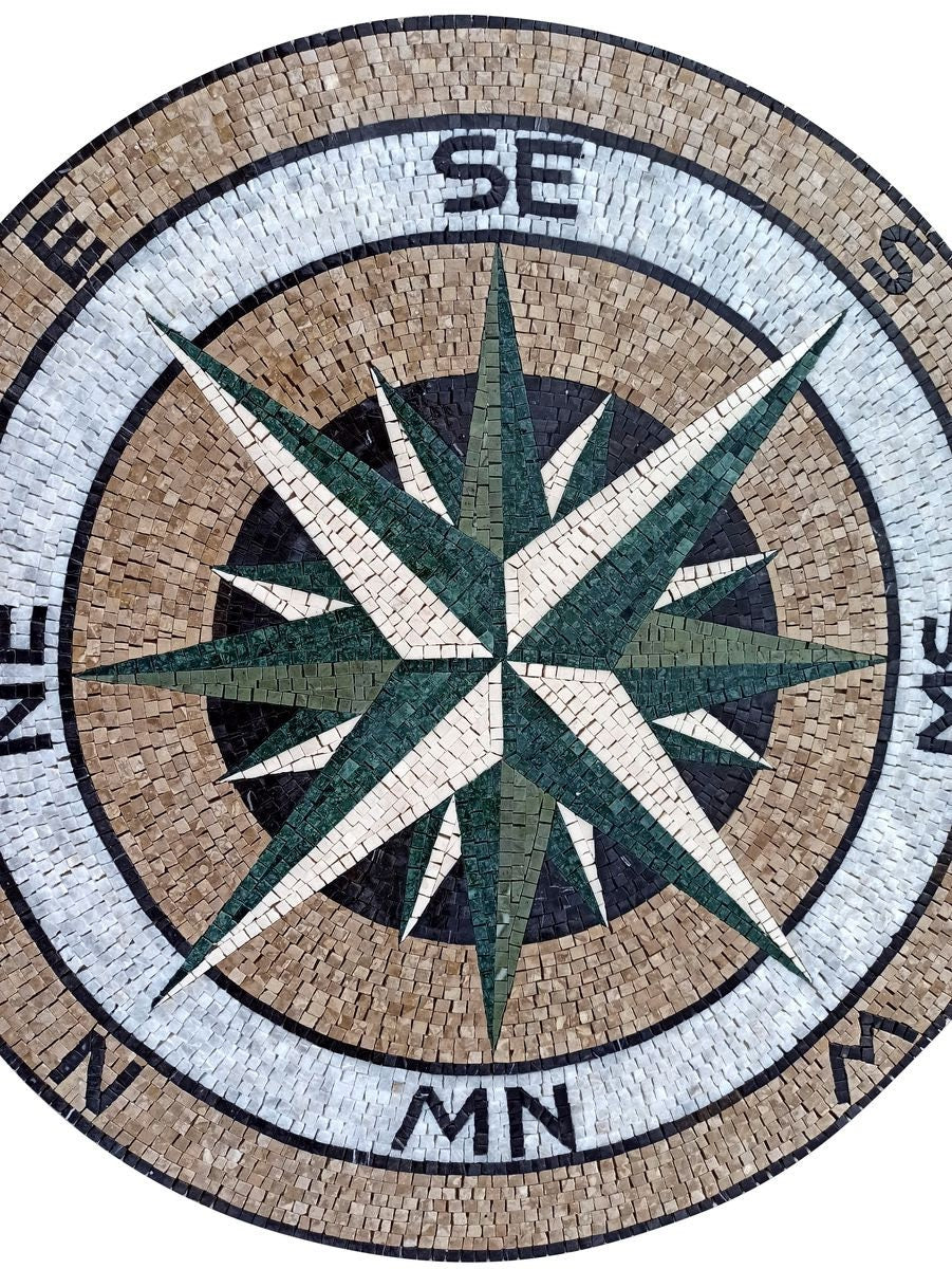 Nautical Sophistication - Mosaic Medallion - Compass Rose Marble Mosaic Flooring Tiles - Customization available