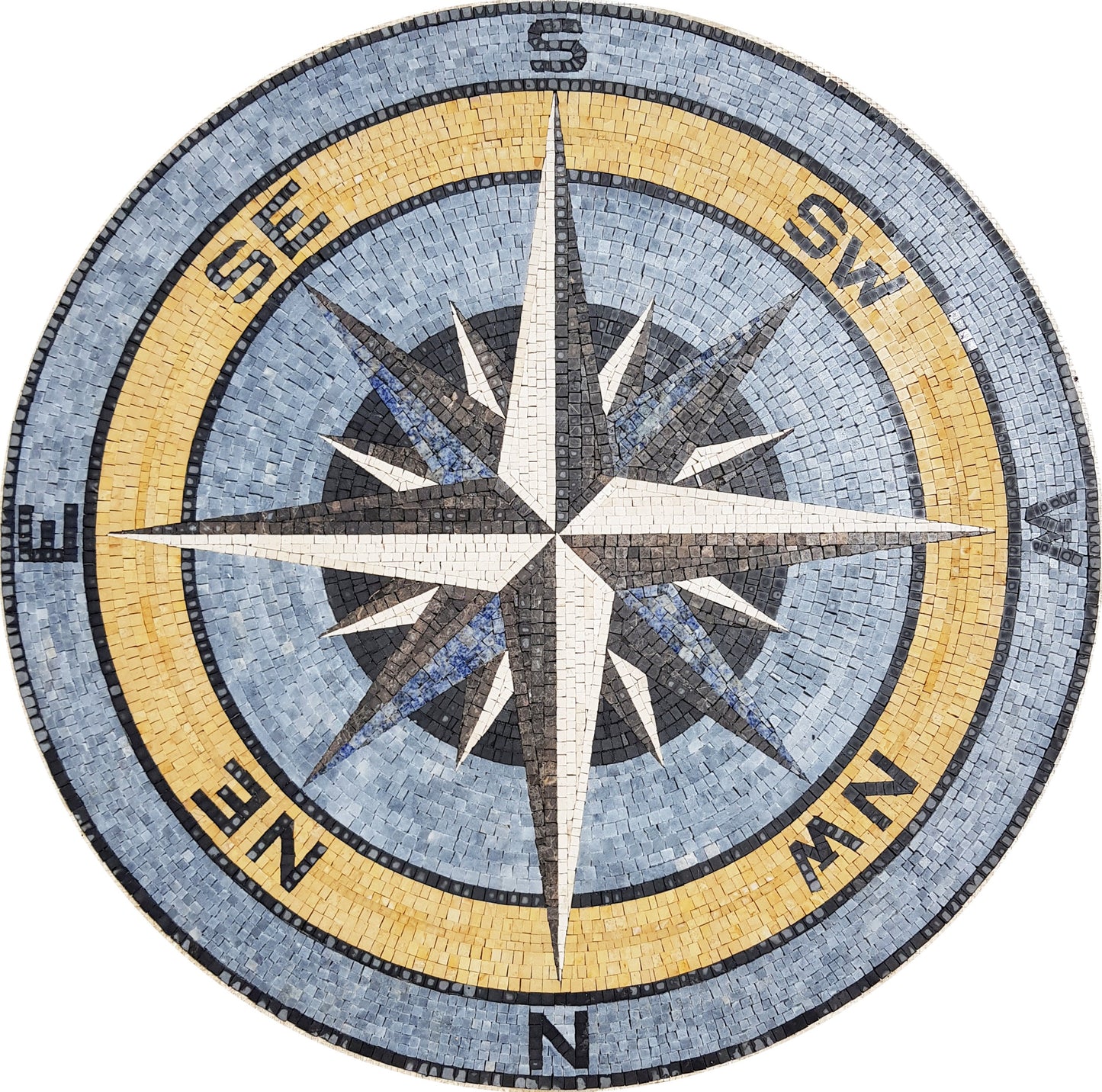 Handmade Compass Marble Mosaic Tile Art - Bathroom, Pool Medallion (36" Diameter)