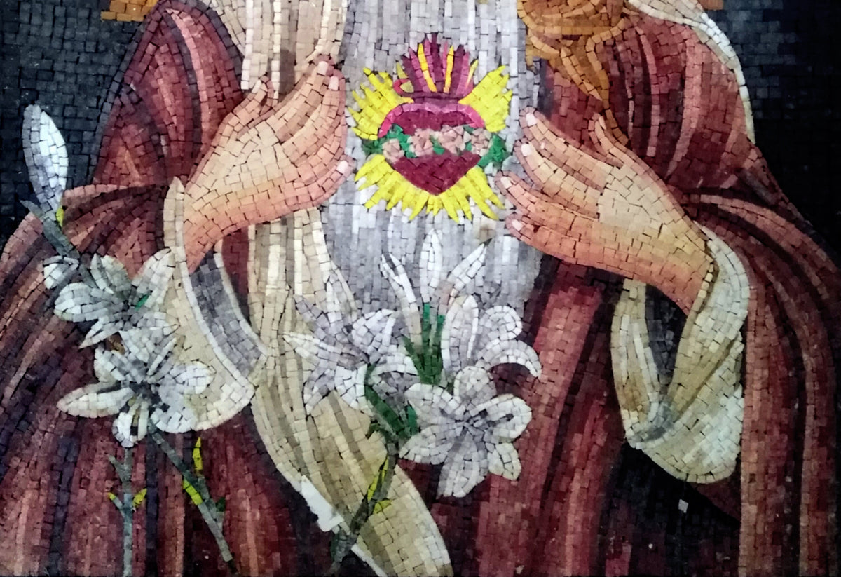 Handmade Virgin Mary Mosaic Tile Art: Religious Christian Artwork (40” x 30")