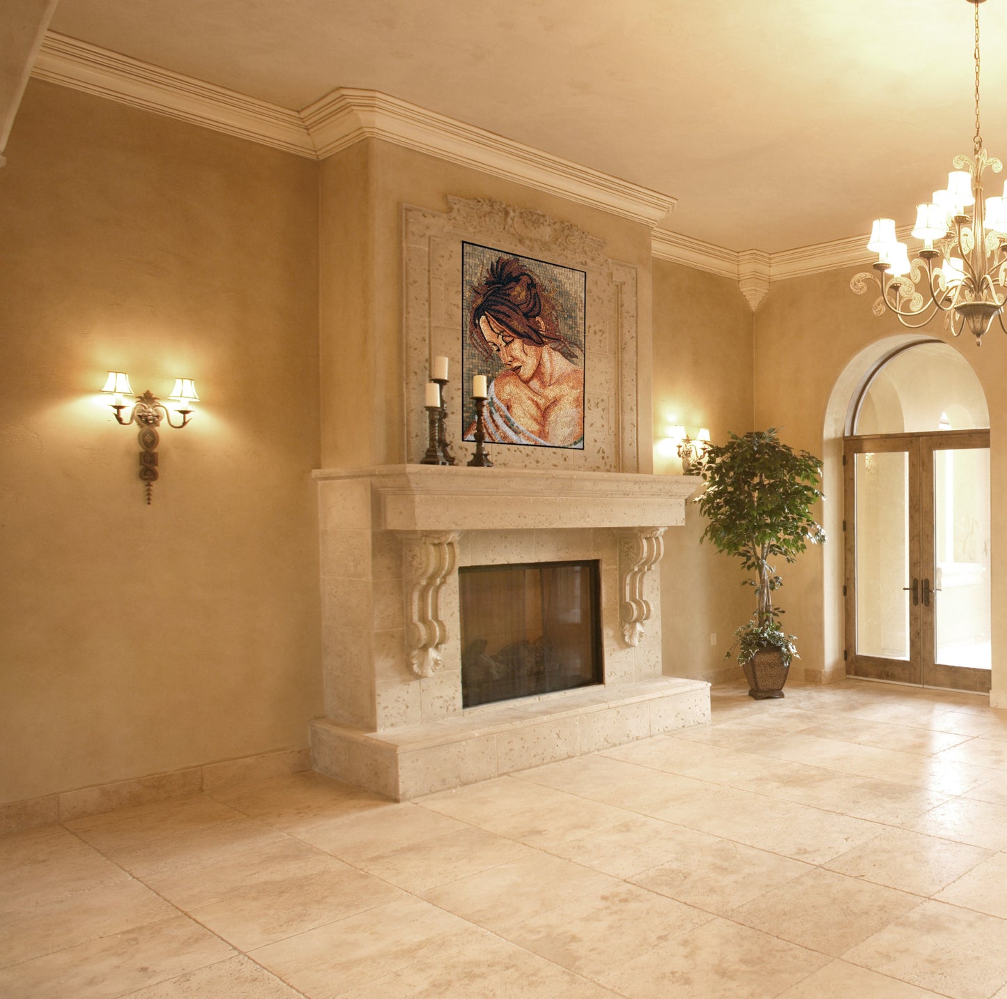 Handmade Marble Mosaic Tile: Elegant Woman Portrait Mural