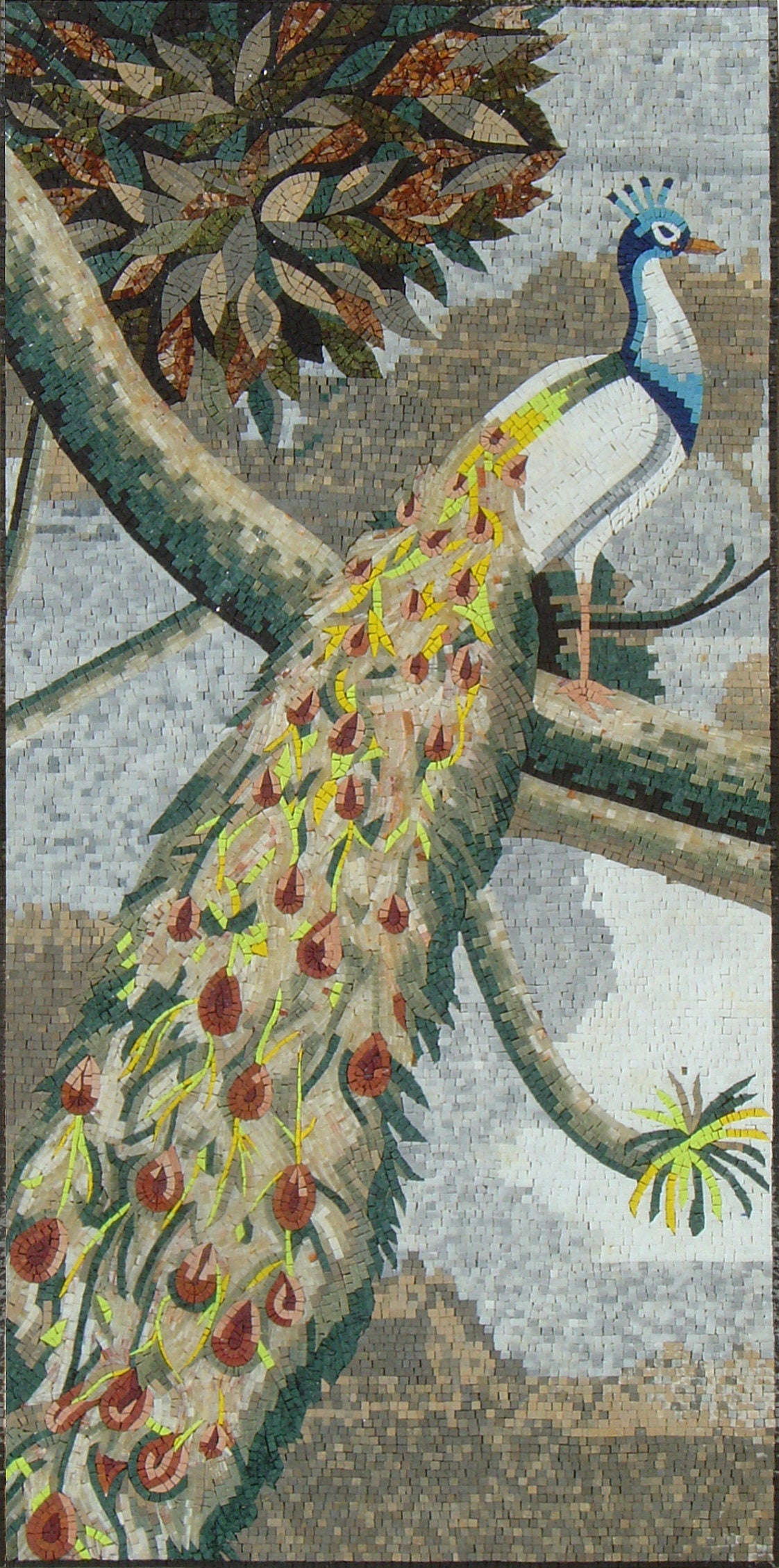 Handmade Peacock Marble Mosaic Tile Art: Wall Decor (52" x 26")